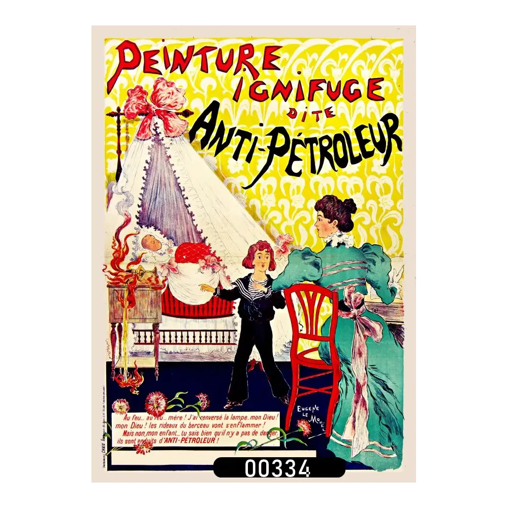 Affiche pub vintage peinture ignifuge Anti-Pétroleur berceau feu Belle Époque Le Mouël Affiche pub vintage peinture ignifuge Anti-Pétroleur berceau feu Belle Époque Le Mouël