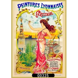 Affiche pub Art Nouveau Peintures Lyonnaises Cristalol Stéganol Lyon femme pinceau