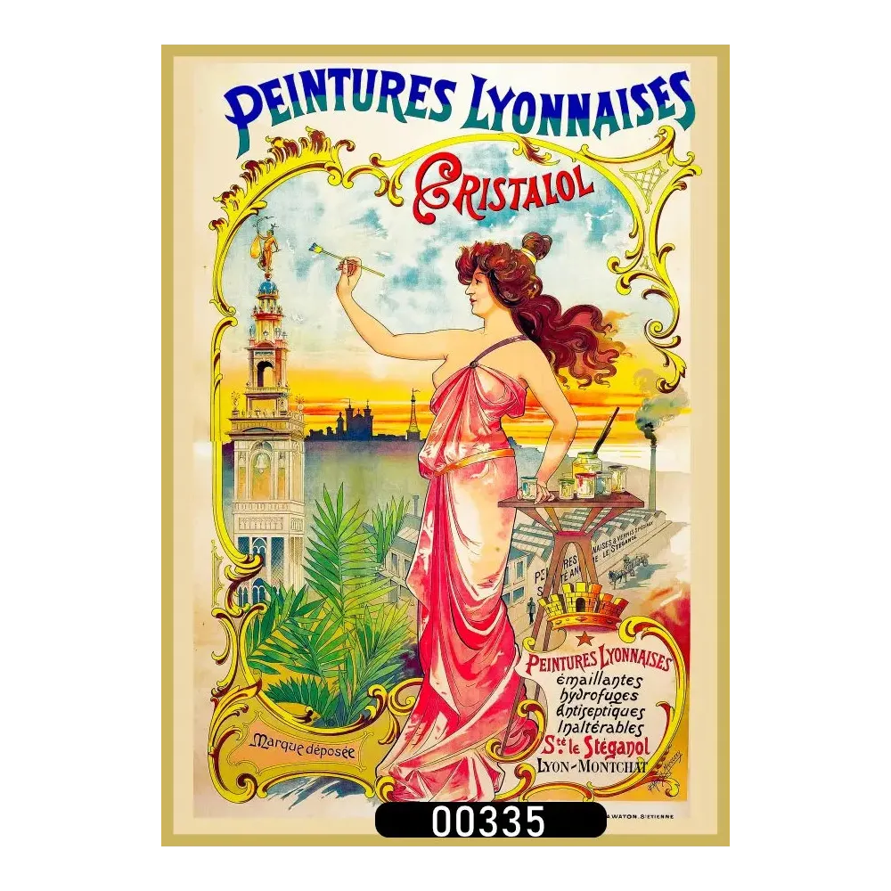 Affiche pub Art Nouveau Peintures Lyonnaises Cristalol Stéganol Lyon femme pinceau Affiche pub Art Nouveau Peintures Lyonnaises Cristalol Stéganol Lyon femme pinceau