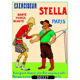 Affiche pub vintage Exerciseur Stella sport Paris caricature John Bull Belle Époque