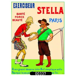 Affiche pub vintage Exerciseur Stella sport Paris caricature John Bull Belle Époque