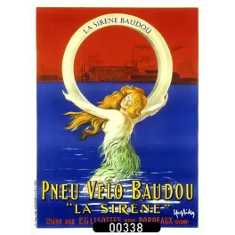 Affiche pub vintage Pneu Vélo Baudou La Sirène pneumatique Bordeaux Gironde