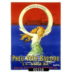 Affiche pub vintage Pneu Vélo Baudou La Sirène pneumatique Bordeaux Gironde