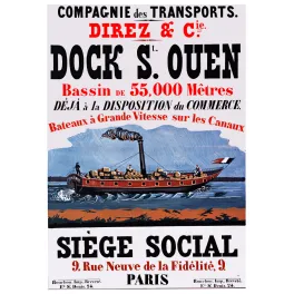 Dock Saint-Ouen – Affiche Bateaux Vapeur Canaux Paris XIXe Siècle