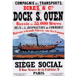 Dock Saint-Ouen – Affiche Bateaux Vapeur Canaux Paris XIXe Siècle