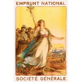 Affiche pub vintage emprunt national Société Générale 1920 figure allégorique féminine Lucien Métivet