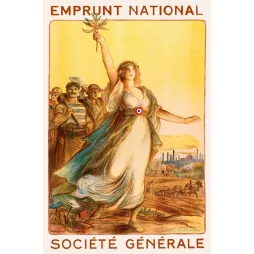 Affiche pub vintage emprunt national Société Générale 1920 figure allégorique féminine Lucien Métivet