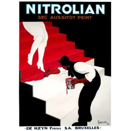 Affiche pub vintage Nitrolian peinture séchage rapide Bruxelles 1929 escalier rouge blanc noir Art Déco