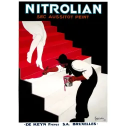 Affiche pub vintage Nitrolian peinture séchage rapide Bruxelles 1929 escalier rouge blanc noir Art Déco