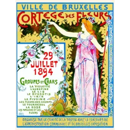Affiche Cortège des Fleurs Bruxelles 1894 figure féminine Art Nouveau guirlande florale