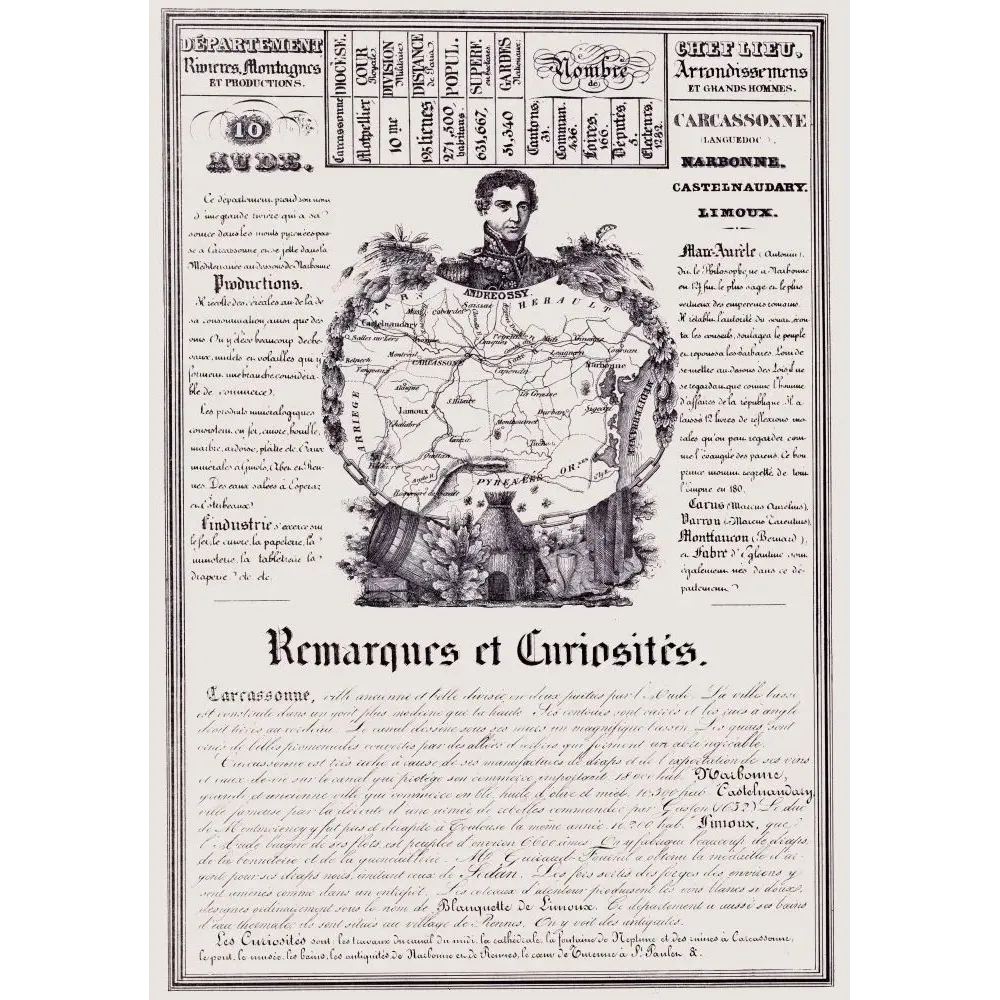 Document ancien département de l'Aude carte statistiques Carcassonne Narbonne Limoux XIXe siècle Document ancien département de l'Aude carte statistiques Carcassonne Narbonne Limoux XIXe siècle