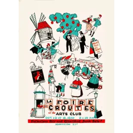 Affiche Foire aux Croûtes Arts Club 1930 Moulin Galette cabaret scènes parisiennes Art Déco rouge vert
