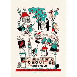 Affiche Foire aux Croûtes Arts Club 1930 Moulin Galette cabaret scènes parisiennes Art Déco rouge vert