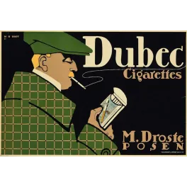 Affiche pub vintage cigarettes Dubec Posen Berlin 1910 Plakatstil homme profil casquette verte manteau carreaux