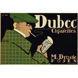 Affiche pub vintage cigarettes Dubec Posen Berlin 1910 Plakatstil homme profil casquette verte manteau carreaux
