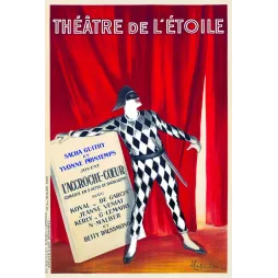 Affiche théâtre Étoile L'Accroche-Cœur Sacha Guitry Cappiello 1913 Arlequin losanges rideau rouge