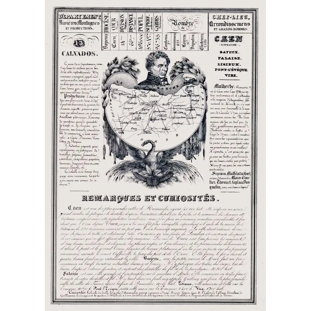 Document ancien département Calvados XIXe siècle carte Caen Bayeux Falaise Lisieux dentelles Normandie curiosités Document ancien département Calvados XIXe siècle carte Caen Bayeux Falaise Lisieux dentelles Normandie curiosités
