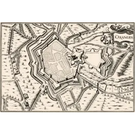 Plan ancien ville d'Orange Vaucluse fortifiée XVIIe siècle remparts bastions douves vue à vol d'oiseau