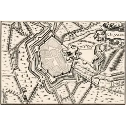Plan ancien ville d'Orange Vaucluse fortifiée XVIIe siècle remparts bastions douves vue à vol d'oiseau