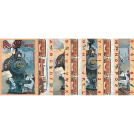 Illustration ancienne Railroad ABC Blocks abécédaire cubes locomotive vapeur américaine fin XIXe siècle lettres chiffres