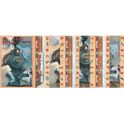 Illustration ancienne Railroad ABC Blocks abécédaire cubes locomotive vapeur américaine fin XIXe siècle lettres chiffres