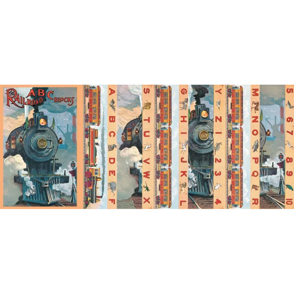 Illustration ancienne Railroad ABC Blocks abécédaire cubes locomotive vapeur américaine fin XIXe siècle lettres chiffres Illustration ancienne Railroad ABC Blocks abécédaire cubes locomotive vapeur américaine fin XIXe siècle lettres chiffres