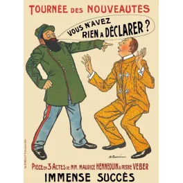 Affiche théâtre comique Vous n'avez rien à déclarer Hennequin Veber Barrère douanier uniforme vert homme costume jaune début XXe