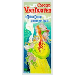 Affiche publicité cacao Van Houten Privat-Livemont Bruxelles 1897 Art Nouveau femme rousse chrysanthèmes tasse fumante