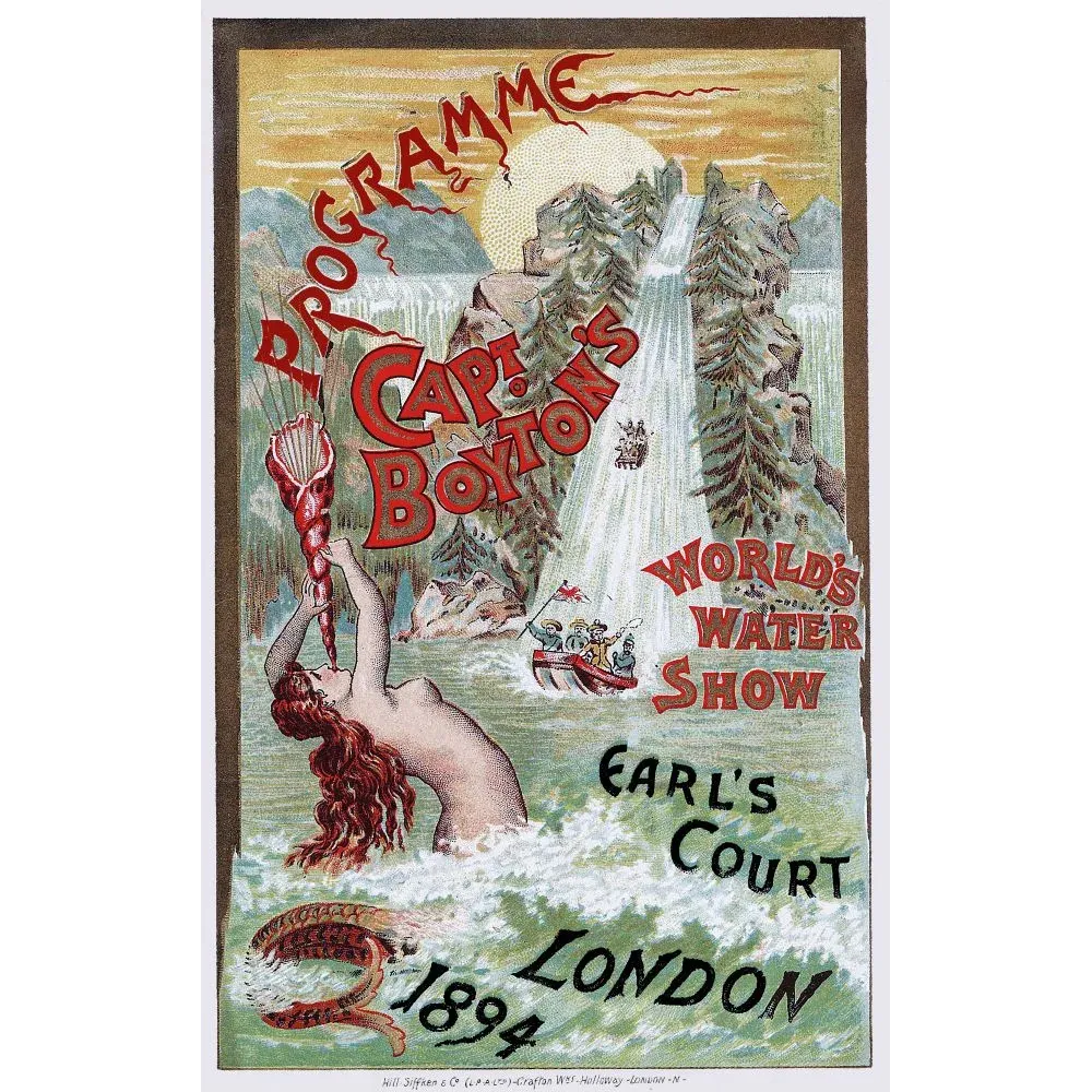 Programme spectacle World's Water Show Capitaine Boyton Earl's Court Londres 1894 sirène cheveux roux cascades canot Programme spectacle World's Water Show Capitaine Boyton Earl's Court Londres 1894 sirène cheveux roux cascades canot