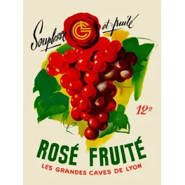 Affiche publicité Rosé Fruité Grandes Caves de Lyon années 1950 Cristen grappe raisins rouges brillants fond vert