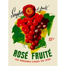 Affiche publicité Rosé Fruité Grandes Caves de Lyon années 1950 Cristen grappe raisins rouges brillants fond vert