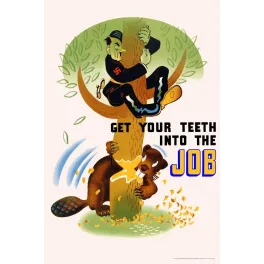 Affiche propagande canadienne WWII Nichol castor ronge arbre soldat nazi Wartime Information Board Ottawa