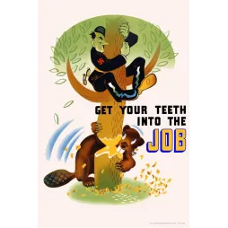 Affiche propagande canadienne WWII Nichol castor ronge arbre soldat nazi Wartime Information Board Ottawa