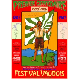 Affiche Alfons Mucha Festival Vaudois 1903 Premier Centenaire Canton Vaud Lausanne drapeau vert blanc