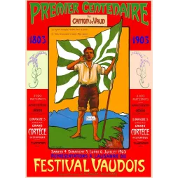 Affiche Alfons Mucha Festival Vaudois 1903 Premier Centenaire Canton Vaud Lausanne drapeau vert blanc
