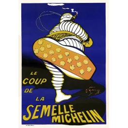 Affiche publicitaire Michelin Bibendum semelle cloutée O'Galop fond bleu nuit cigare lunettes Chaix Paris