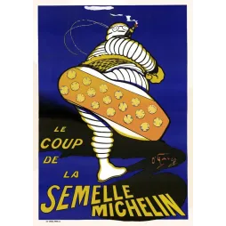 Affiche publicitaire Michelin Bibendum semelle cloutée O'Galop fond bleu nuit cigare lunettes Chaix Paris