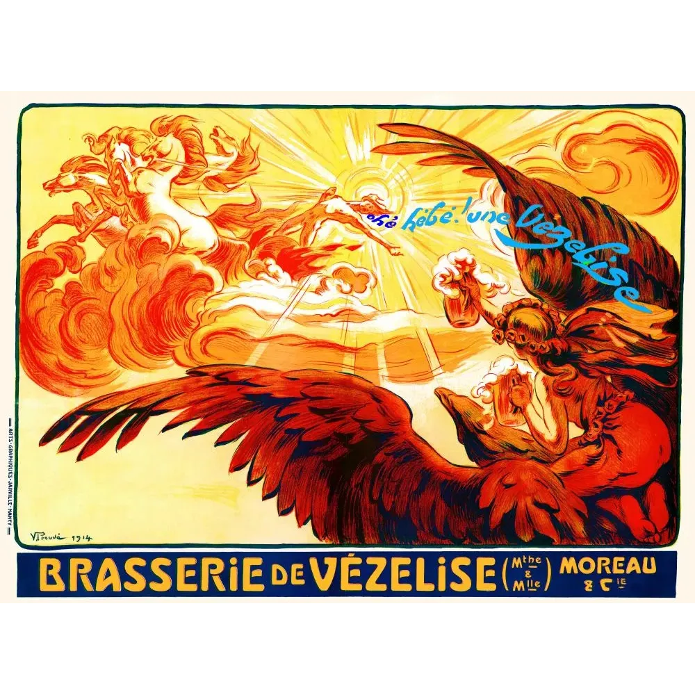 Affiche Brasserie de Vézelise Victor Prouvé 1914 Pégase Hébé chope bière Arts Graphiques Janville Nancy Affiche Brasserie de Vézelise Victor Prouvé 1914 Pégase Hébé chope bière Arts Graphiques Janville Nancy