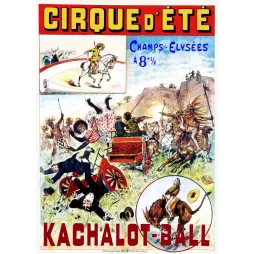 Affiche cirque Cirque d'Été Champs-Élysées numéro Kachalot-Ball scène far west amérindiens diligence écuyère cheval