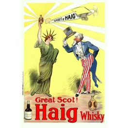 Affiche publicité Haig Whisky Great Scot Statue de la Liberté Uncle Sam avion Spirit of Haig signé Guillaume