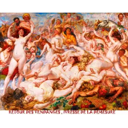 Peinture bachique Retour des Vendanges Ivresse de la Démesure foule personnages fruits raisins chevaux composition académique