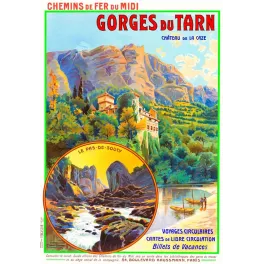 Affiche touristique Gorges du Tarn château de la Caze Pas-de-Soucy Chemins de Fer du Midi Clément-Quinion