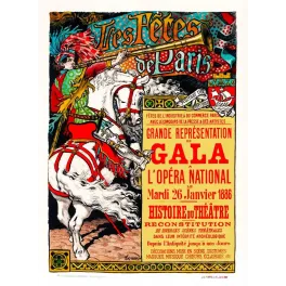 Affiche Les Fêtes de Paris Gala Opéra National 26 janvier 1886 héraut cheval trompette blason Paris signé Grasset