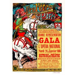 Affiche Les Fêtes de Paris Gala Opéra National 26 janvier 1886 héraut cheval trompette blason Paris signé Grasset