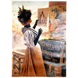Affiche Centenaire de la Lithographie Galerie Rapp Paris bouquiniste Seine élégante Parisienne signé Hugo d'Alési Courmont