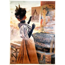 Affiche Centenaire de la Lithographie Galerie Rapp Paris bouquiniste Seine élégante Parisienne signé Hugo d'Alési Courmont