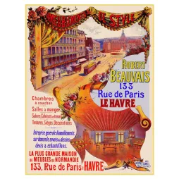 Affiche ameublements style Robert Beauvais 133 rue de Paris Le Havre Normandie vue rue façade magasin Camis Paris