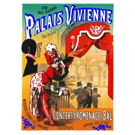 Affiche Palais Vivienne 49 rue Vivienne Paris concert promenade bal danseuse rouge plumes hauts-de-forme public