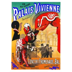 Affiche Palais Vivienne 49 rue Vivienne Paris concert promenade bal danseuse rouge plumes hauts-de-forme public