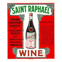 Affiche Saint Raphaël Wine bilingue français chinois tonique Chow Kit fond rouge bouteille Champenois Paris